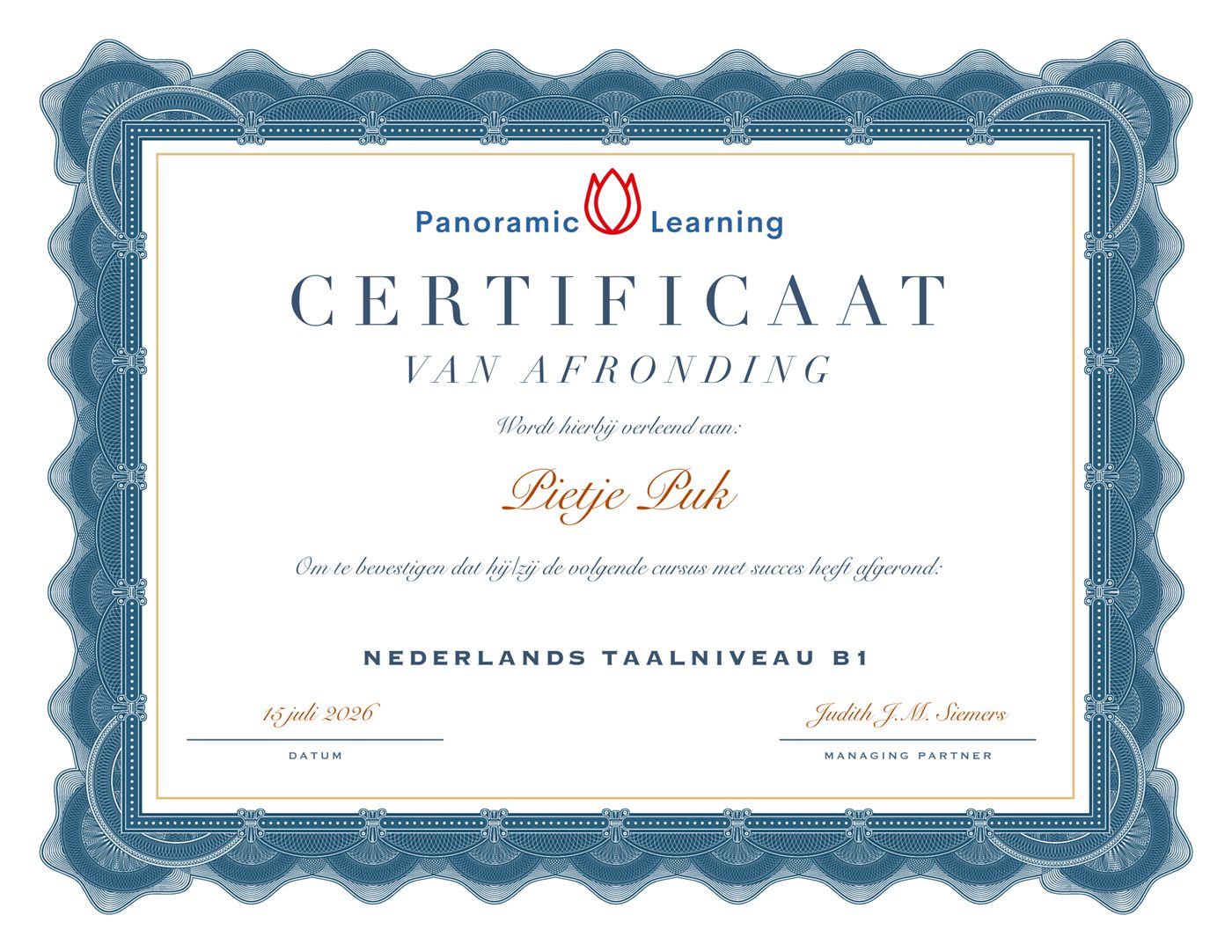 Panoramic Learning Certificate of Achievement